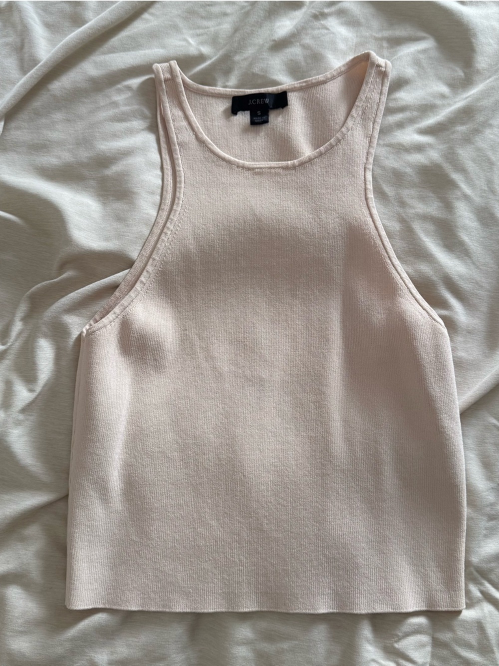 J.Crew Super Sculpt Ribbed Knit Racerback Cropped Tee Palest Peach